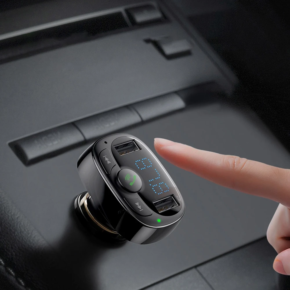 Baseus FM moduliatorius T tipo Bluetooth 2xUSB Micro SD – Juodas