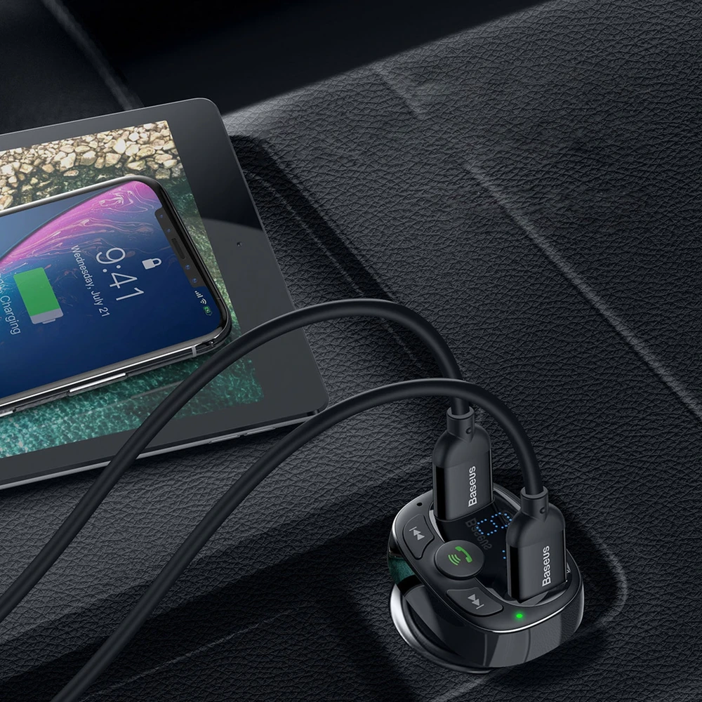 Baseus FM moduliatorius T tipo Bluetooth 2xUSB Micro SD – Juodas