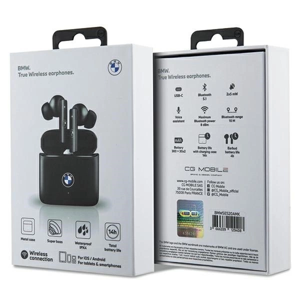 BMW Bluetooth ausinės BMWSES20AMK TWS + įkrovimo stotelė juodos spalvos Signature