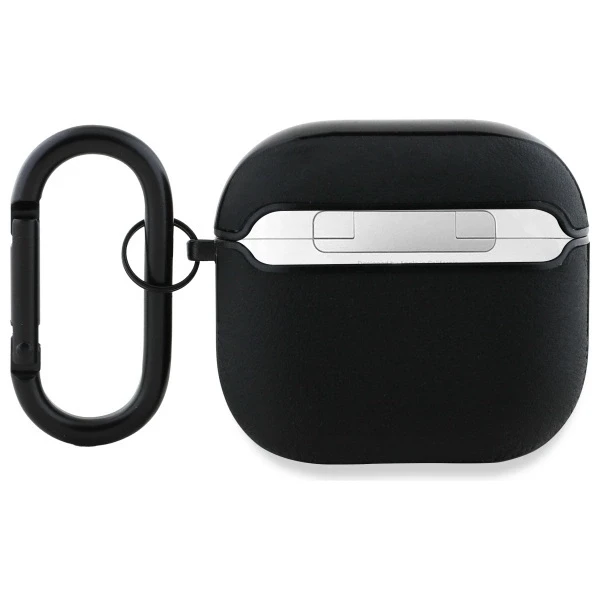 BMW BMA4SSLBK AirPods 4 dėklas, juodas, natūralios odos, su sidabro spalvos logotipu