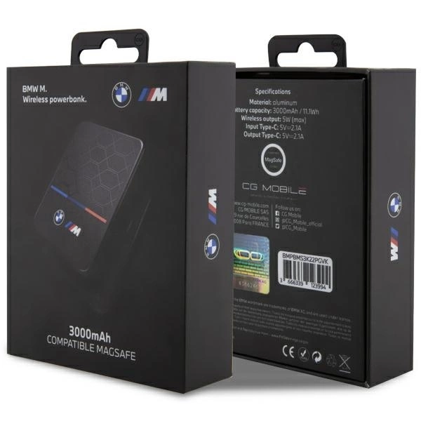 BMW Powerbank indukcinis BMPBMS3K22PGVK 5W 3000mAh + kabelis juodos spalvos M Collection MagSafe
