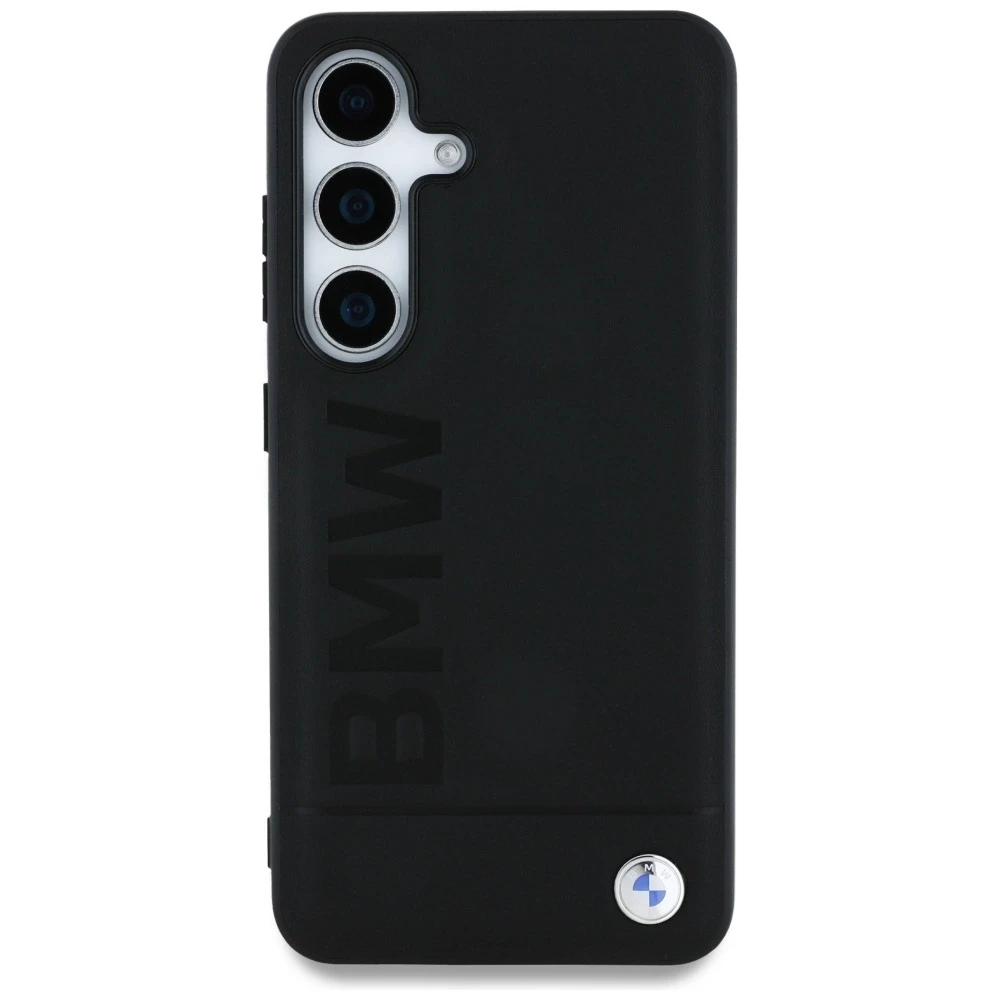 Dėklas BMW Leather Big Wordmark Samsung Galaxy S25+ juodos spalvos