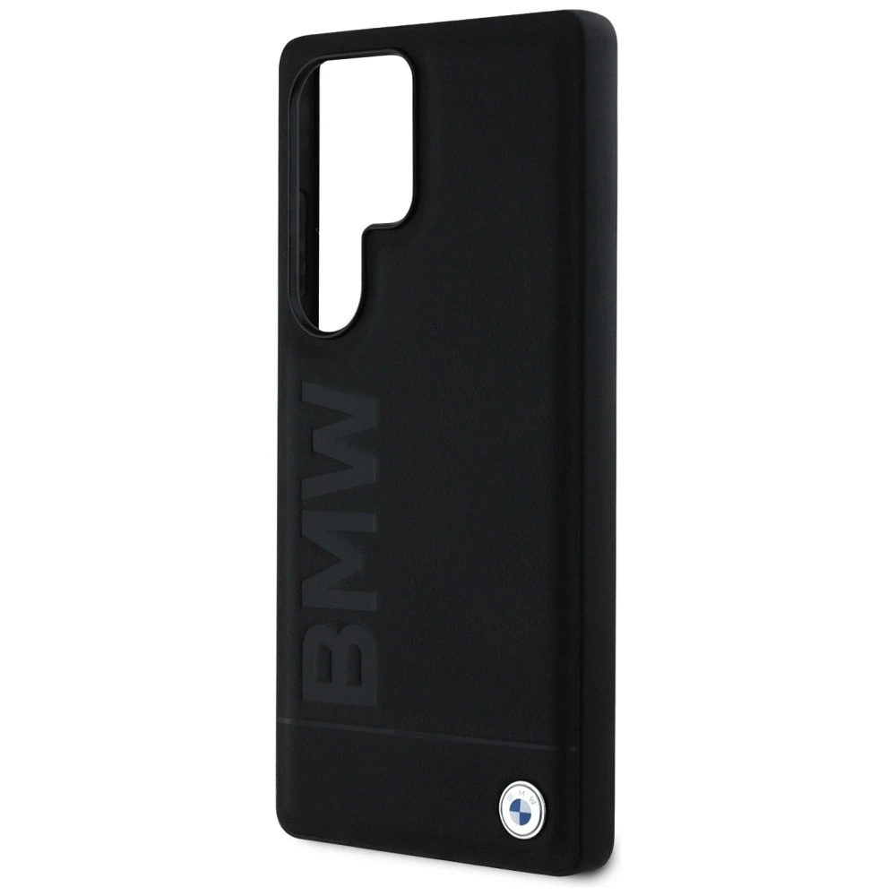 Dėklas BMW Leather Big Wordmark Samsung Galaxy S25 Ultra juodos spalvos