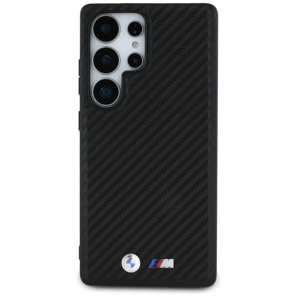 Dėklas BMW Leather Carbon MagSafe Samsung Galaxy S25 Ultra juodos spalvos