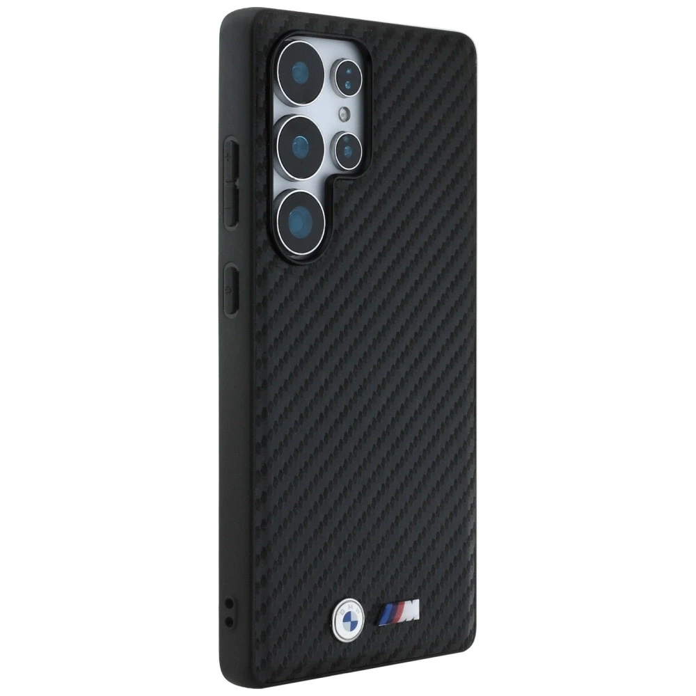 Dėklas BMW Leather Carbon MagSafe Samsung Galaxy S25 Ultra juodos spalvos