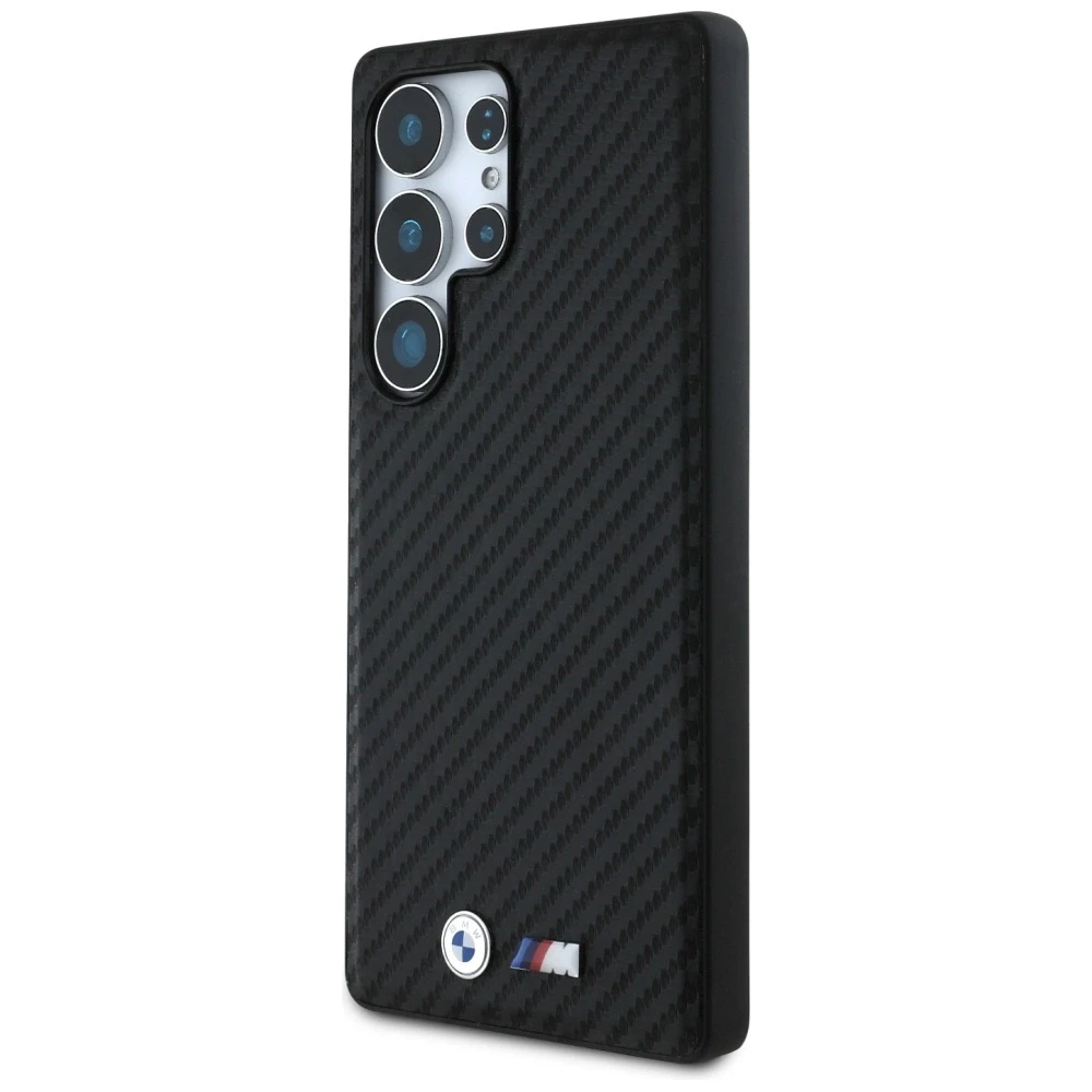 Dėklas BMW Leather Carbon MagSafe Samsung Galaxy S25 Ultra juodos spalvos
