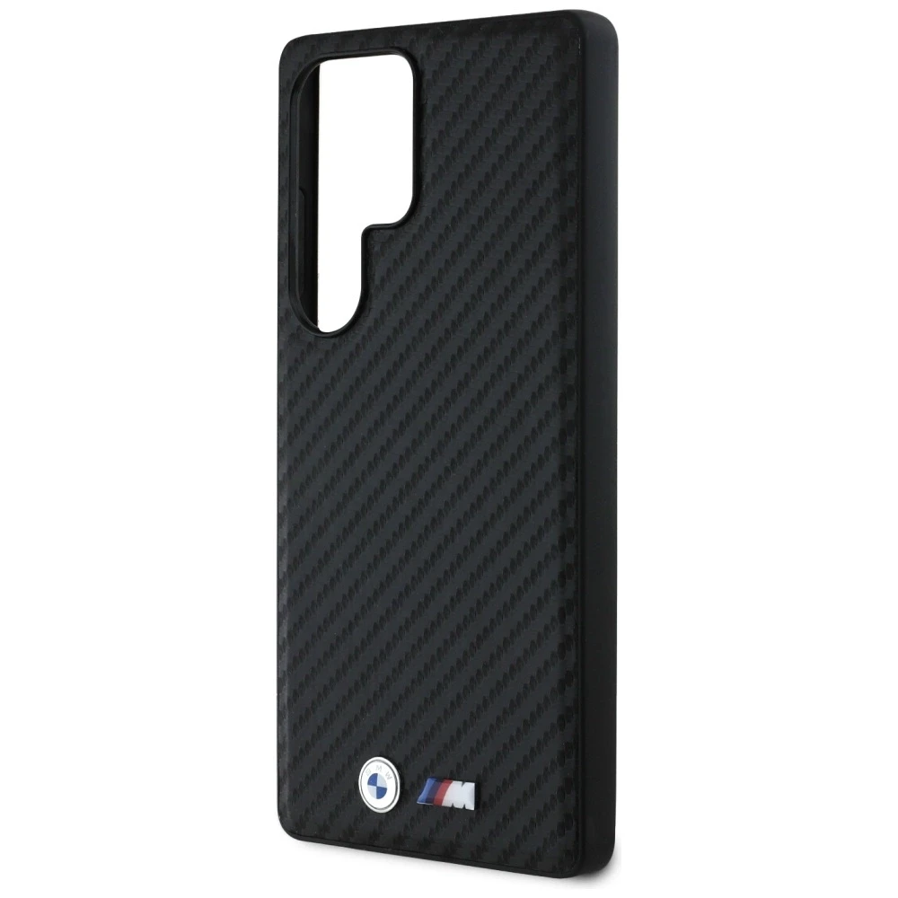 Dėklas BMW Leather Carbon MagSafe Samsung Galaxy S25 Ultra juodos spalvos