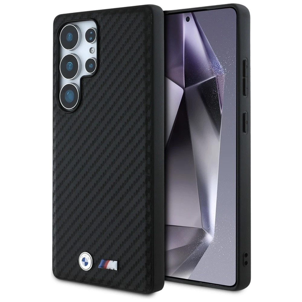 Dėklas BMW Leather Carbon MagSafe Samsung Galaxy S25 Ultra juodos spalvos