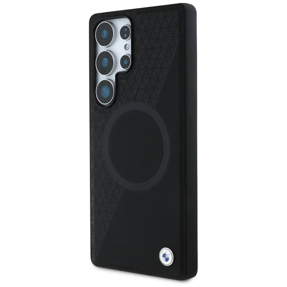Dėklas BMW Leather Half Textured MagSafe Samsung Galaxy S25 Ultra juodos spalvos