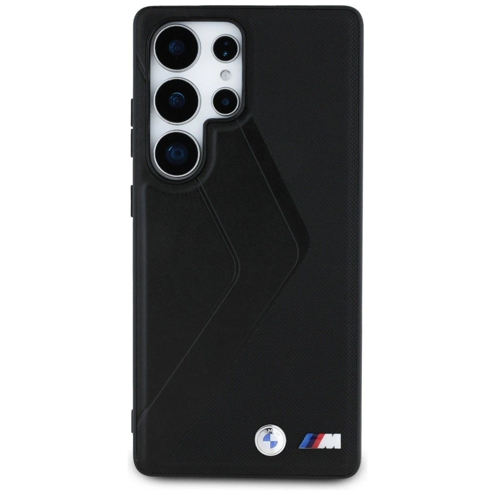 Dėklas BMW Leather Oversized Stripes MagSafe Samsung Galaxy S25 Ultra juodos spalvos