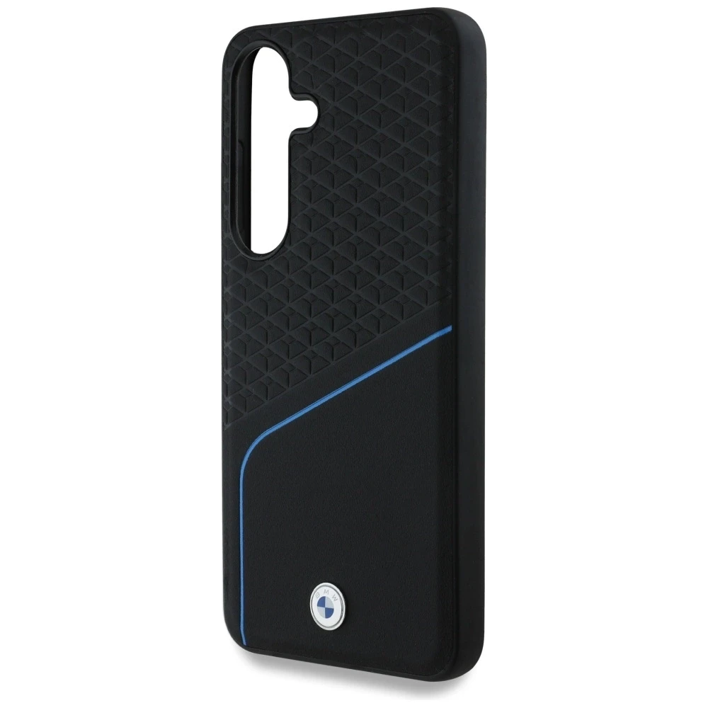 Dėklas BMW Leather Textured and Smooth MagSafe Samsung Galaxy S25 juodos spalvos