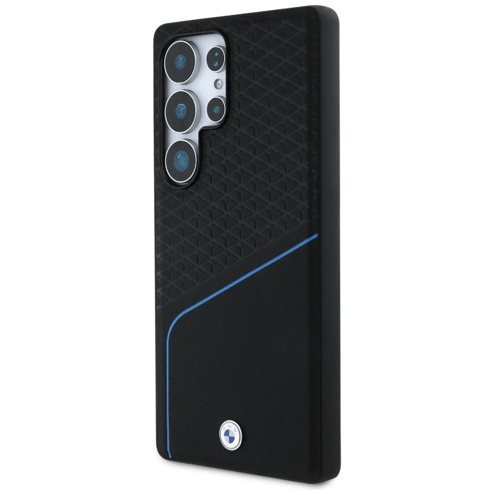 Dėklas BMW Leather Textured and Smooth MagSafe Samsung Galaxy S25 Ultra juodos spalvos