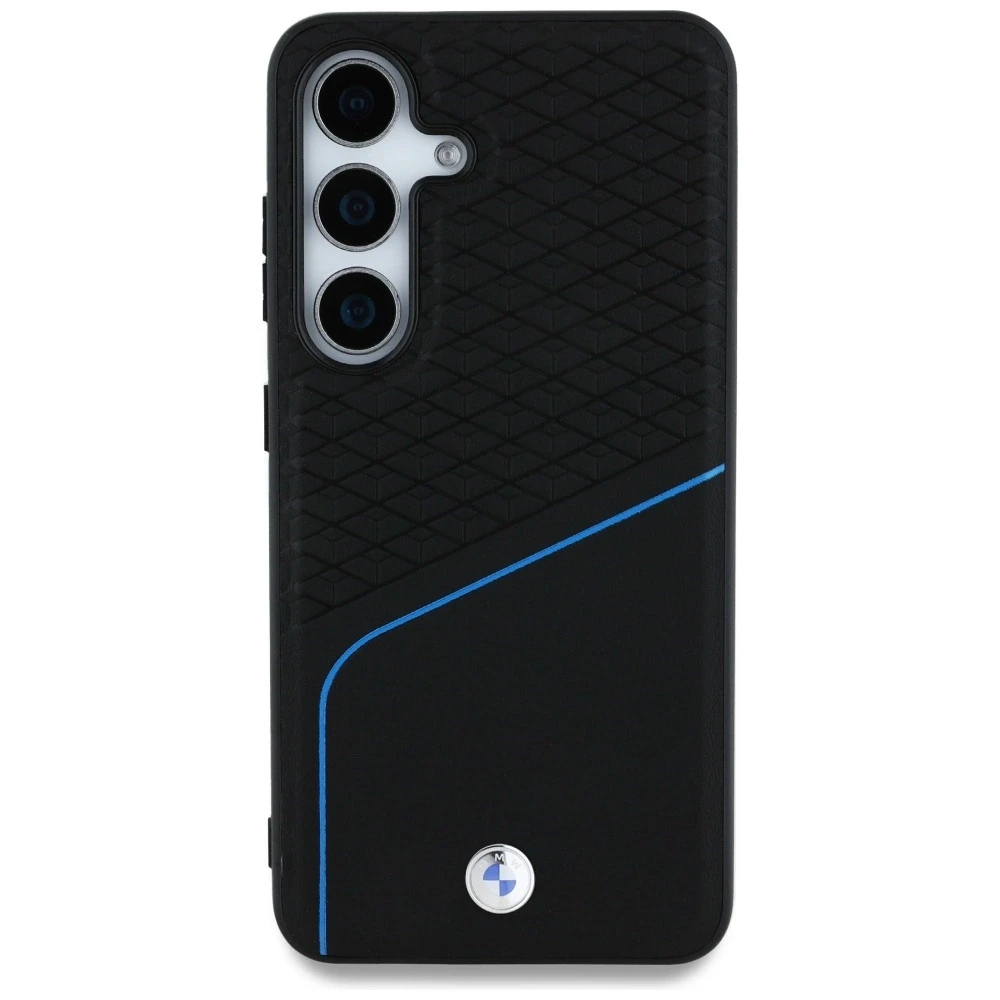 Dėklas BMW Leather Textured and Smooth MagSafe Samsung Galaxy S25 juodos spalvos
