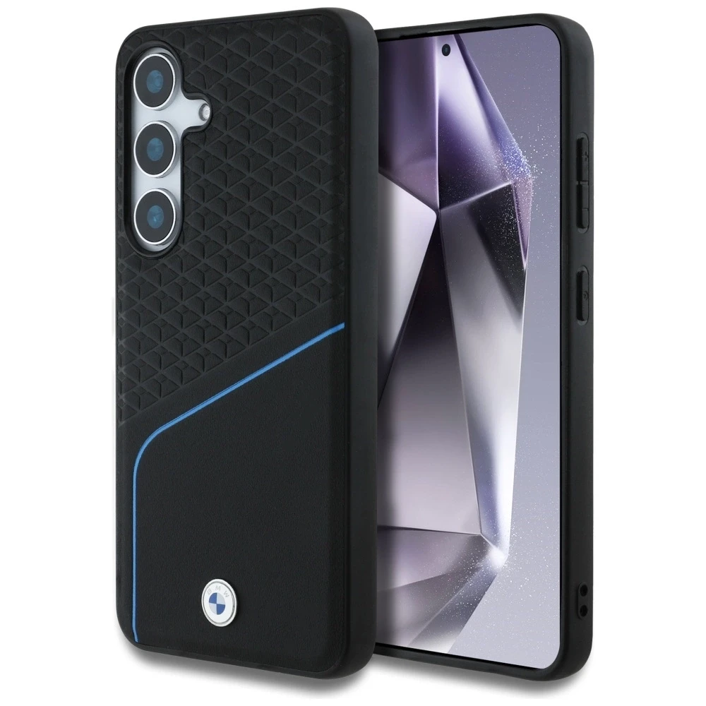 Dėklas BMW Leather Textured and Smooth MagSafe Samsung Galaxy S25 juodos spalvos