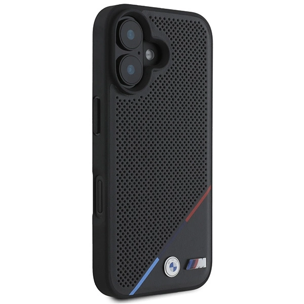 BMW M Perforated Tricolor Line MagSafe Apple iPhone 16 Case - dėklas telefonui juodos spalvos