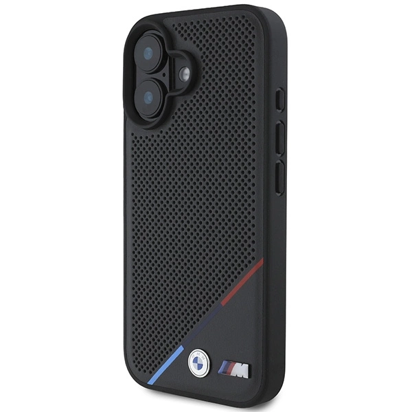 BMW M Perforated Tricolor Line MagSafe Apple iPhone 16 Case - dėklas telefonui juodos spalvos