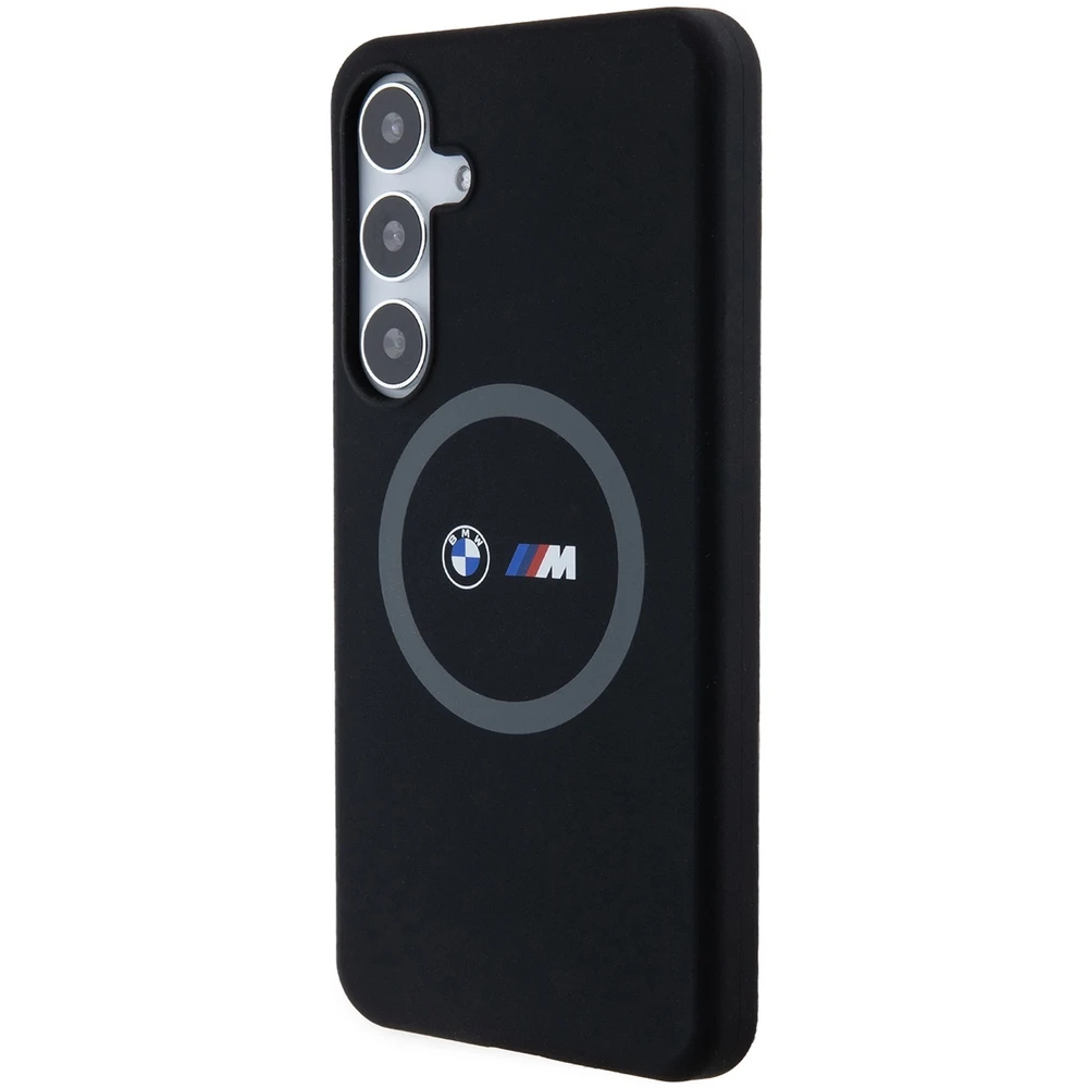 BMW BMHMS24M23SROK S24+ S926 juodos spalvos kietas dėklas M Silicone Printed Ring MagSafe
