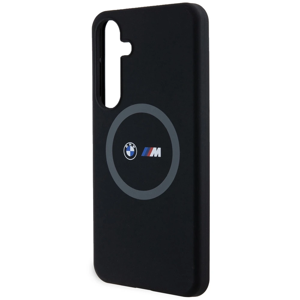 BMW BMHMS24M23SROK S24+ S926 juodos spalvos kietas dėklas M Silicone Printed Ring MagSafe
