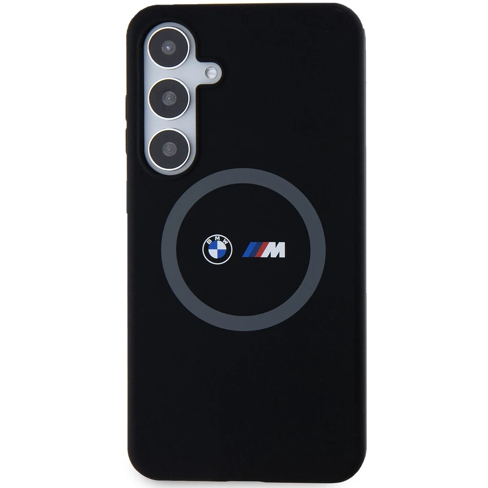 BMW BMHMS24M23SROK S24+ S926 juodos spalvos kietas dėklas M Silicone Printed Ring MagSafe