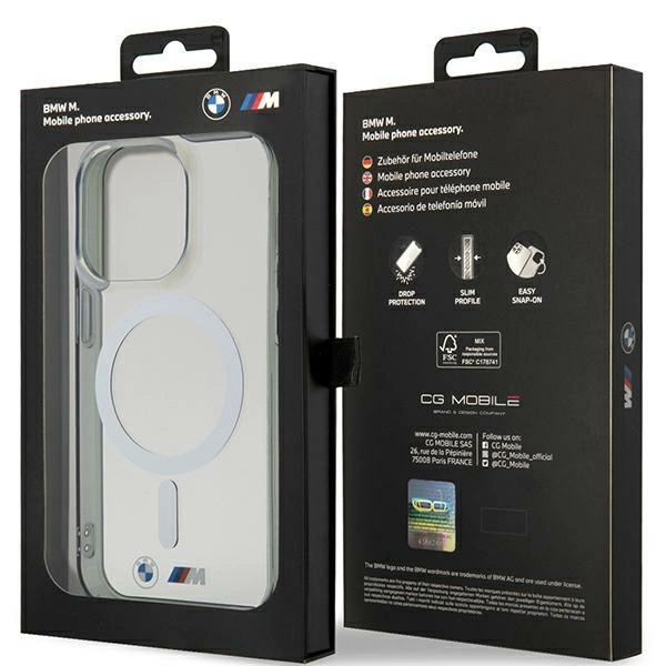 Dėklas BMW Sidabrinis Ring MagSafe case for iPhone 15 Pro Max - transparent