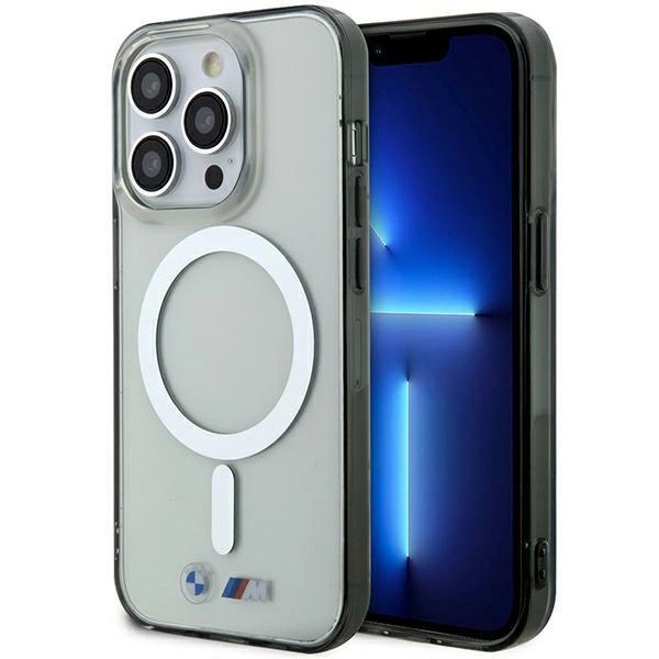 Dėklas BMW Sidabrinis Ring MagSafe case for iPhone 15 Pro Max - transparent