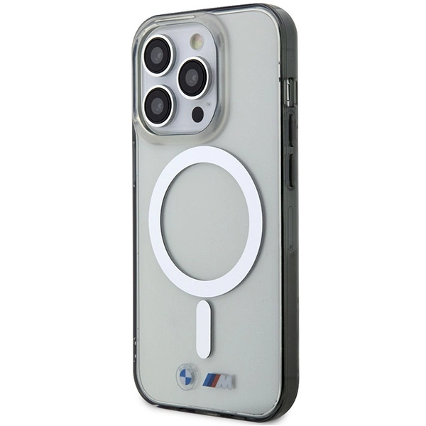 Dėklas BMW Sidabrinis Ring MagSafe case for iPhone 15 Pro Max - transparent