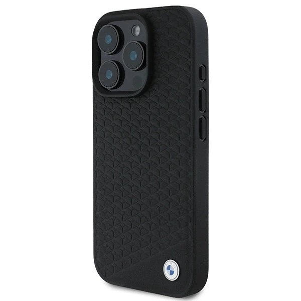 BMW BMHMP16X23RDDK Apple iPhone 16 Pro Max 6.9″ juodos spalvos kietas dėklas Sign Leather Diamond Metal Logo MagSa