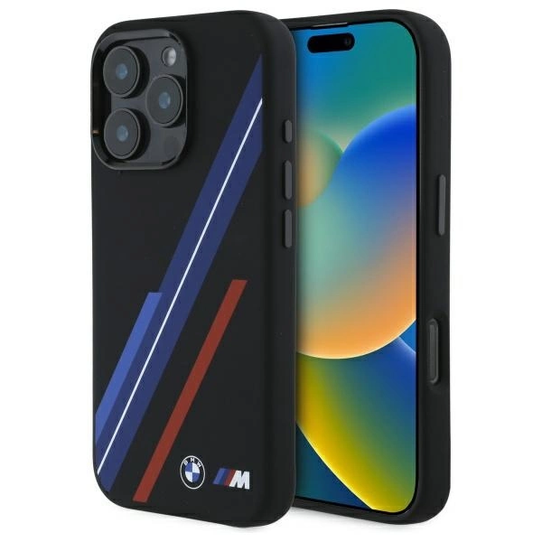 BMW BMHMP16L23SSPK Apple iPhone 16 Pro 6.3" dėklas telefonui juodos spalvos Silikoninis Random Lines MagSafe