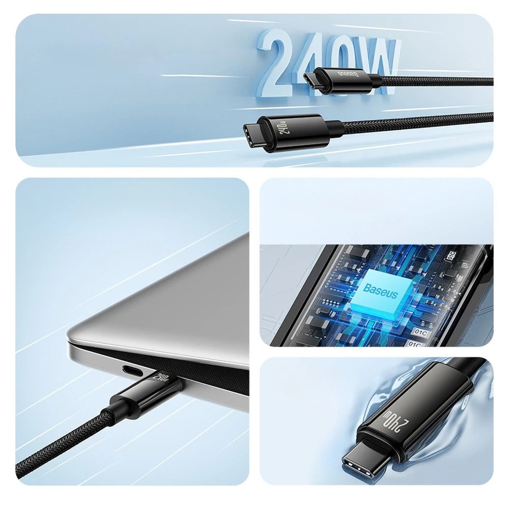 Baseus USB-C USB-C kabelis Tungsten Gold 240W 3m