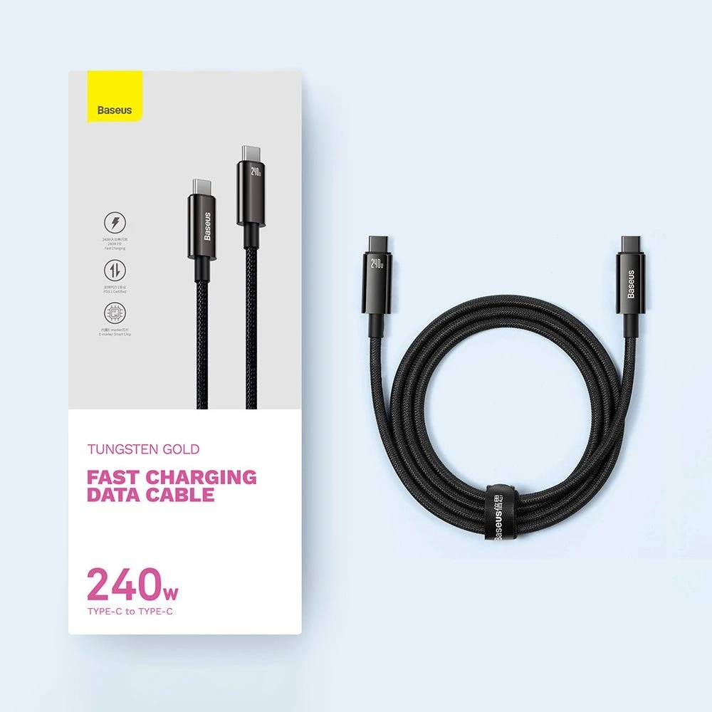 Baseus USB-C USB-C kabelis Tungsten Gold 240W 3m