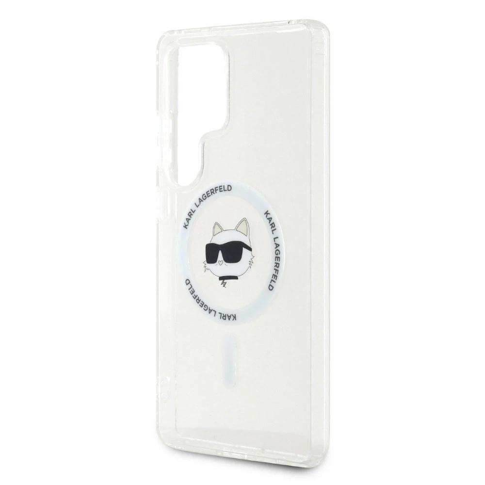 Dėklas Karl Lagerfeld Button Choupette Head Printed Logo MagSafe Samsung Galaxy S25 Ultra baltas
