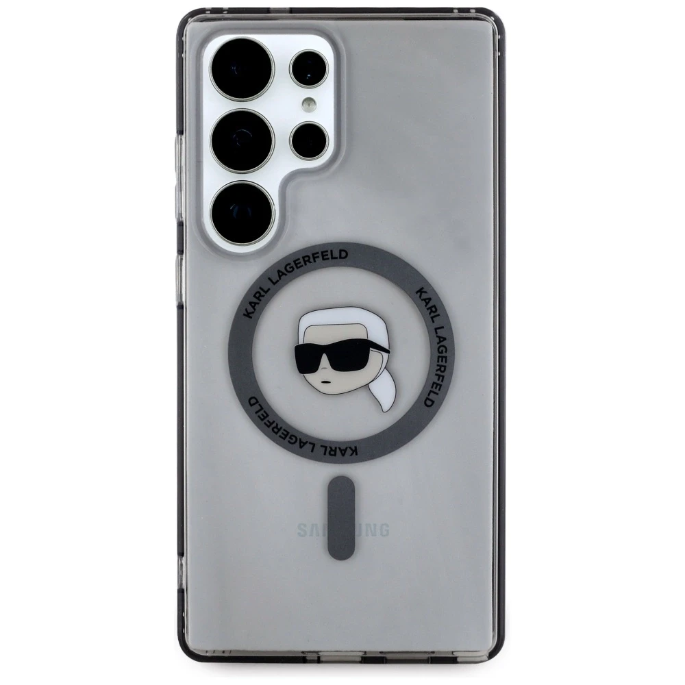 Dėklas Karl Lagerfeld Button Karl Head Printed Logo MagSafe Samsung Galaxy S25 Ultra juodos spalvos