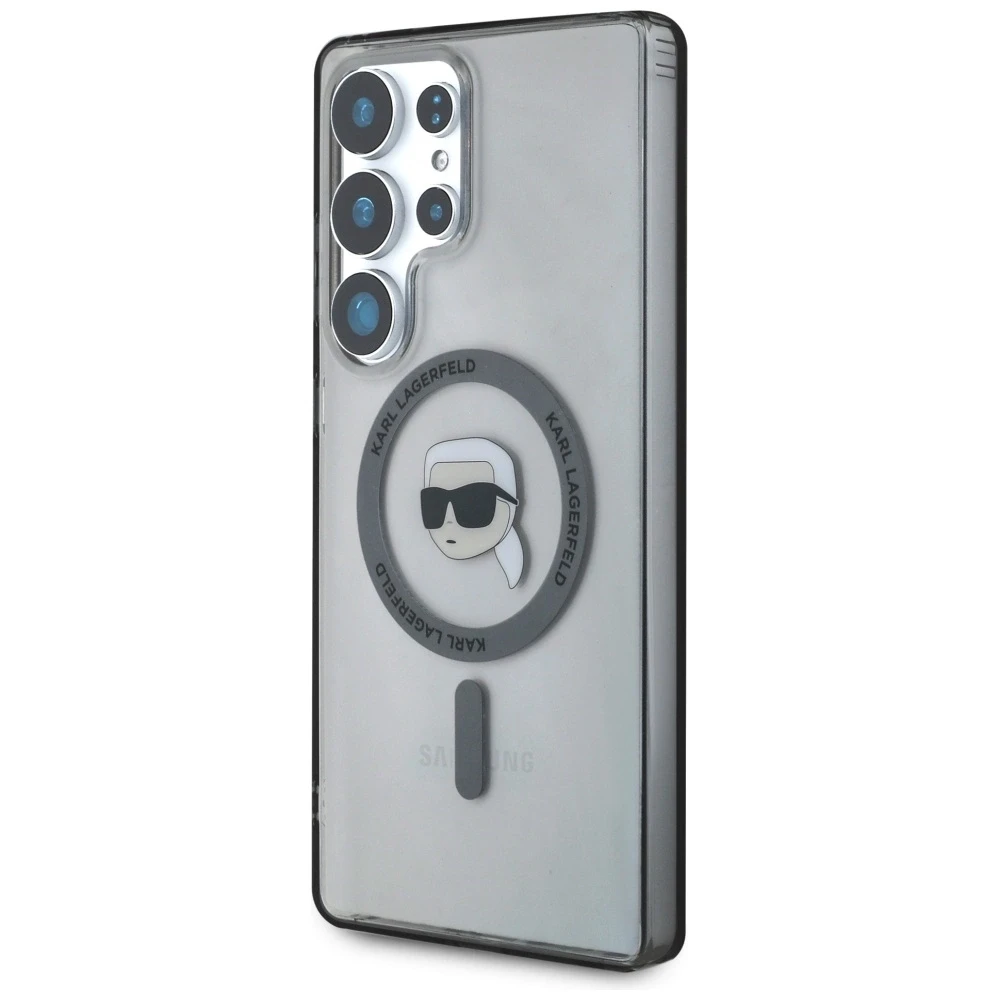 Dėklas Karl Lagerfeld Button Karl Head Printed Logo MagSafe Samsung Galaxy S25 Ultra juodos spalvos