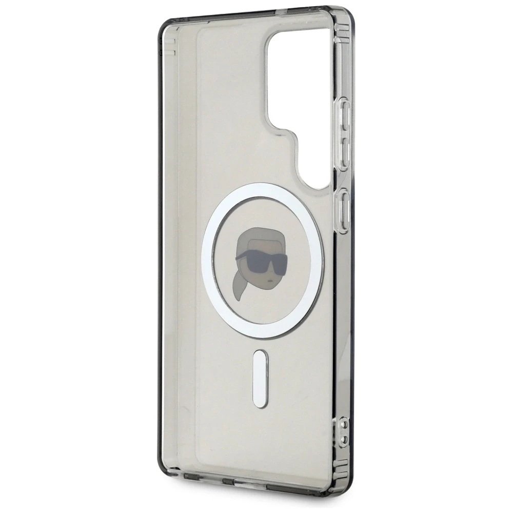 Dėklas Karl Lagerfeld Button Karl Head Printed Logo MagSafe Samsung Galaxy S25 Ultra juodos spalvos