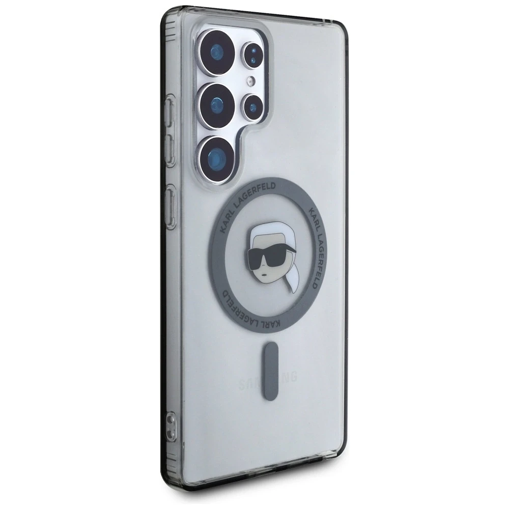 Dėklas Karl Lagerfeld Button Karl Head Printed Logo MagSafe Samsung Galaxy S25 Ultra juodos spalvos