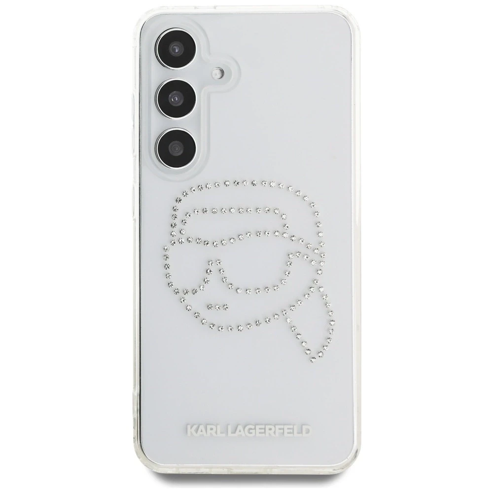Dėklas Karl Lagerfeld Rhinestones Karl Head Logo Samsung Galaxy S25 skaidrus