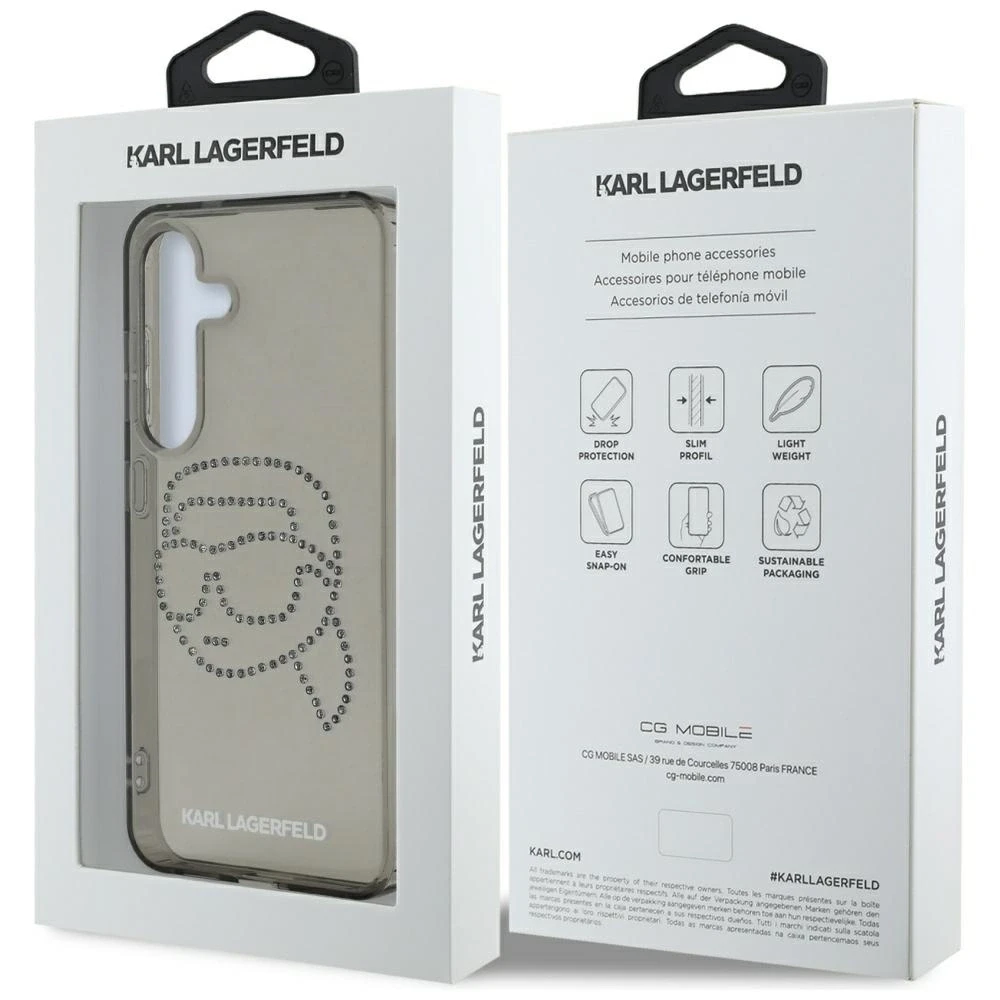 Dėklas Original Pouch Karl Lagerfeld Rhinestones Karl Head Logo skirtas Samsung Galaxy S25 juodos spalvos