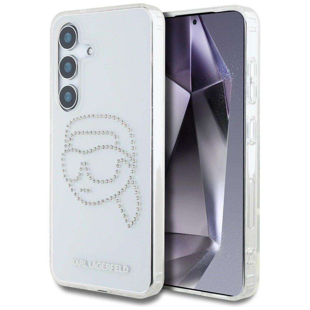 Dėklas Karl Lagerfeld Rhinestones Karl Head Logo Samsung Galaxy S25 skaidrus