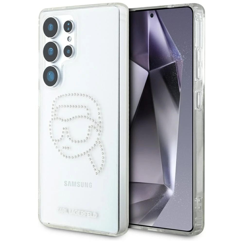 Karl Lagerfeld Rhinestones Karl Head Logo Samsung Galaxy S25 Ultra dėklas telefonui skaidrus