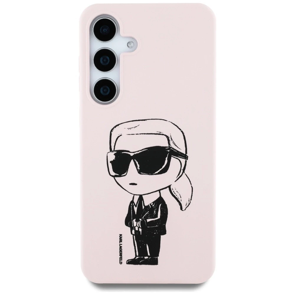 Dėklas Karl Lagerfeld Silicone Graffiti Ikonik Printed Logo MagSafe Samsung Galaxy S25 rožinės spalvos