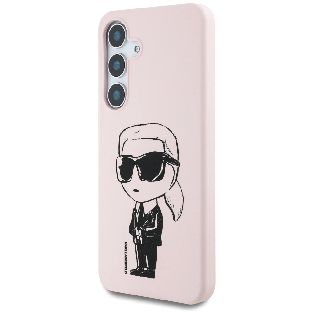 Dėklas Karl Lagerfeld Silicone Graffiti Ikonik Printed Logo MagSafe Samsung Galaxy S25 rožinės spalvos