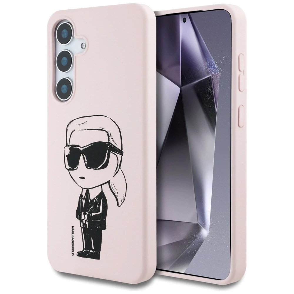 Dėklas Karl Lagerfeld Silicone Graffiti Ikonik Printed Logo MagSafe Samsung Galaxy S25 rožinės spalvos