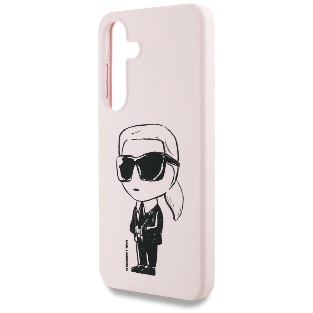 Dėklas Karl Lagerfeld Silicone Graffiti Ikonik Printed Logo MagSafe Samsung Galaxy S25 rožinės spalvos