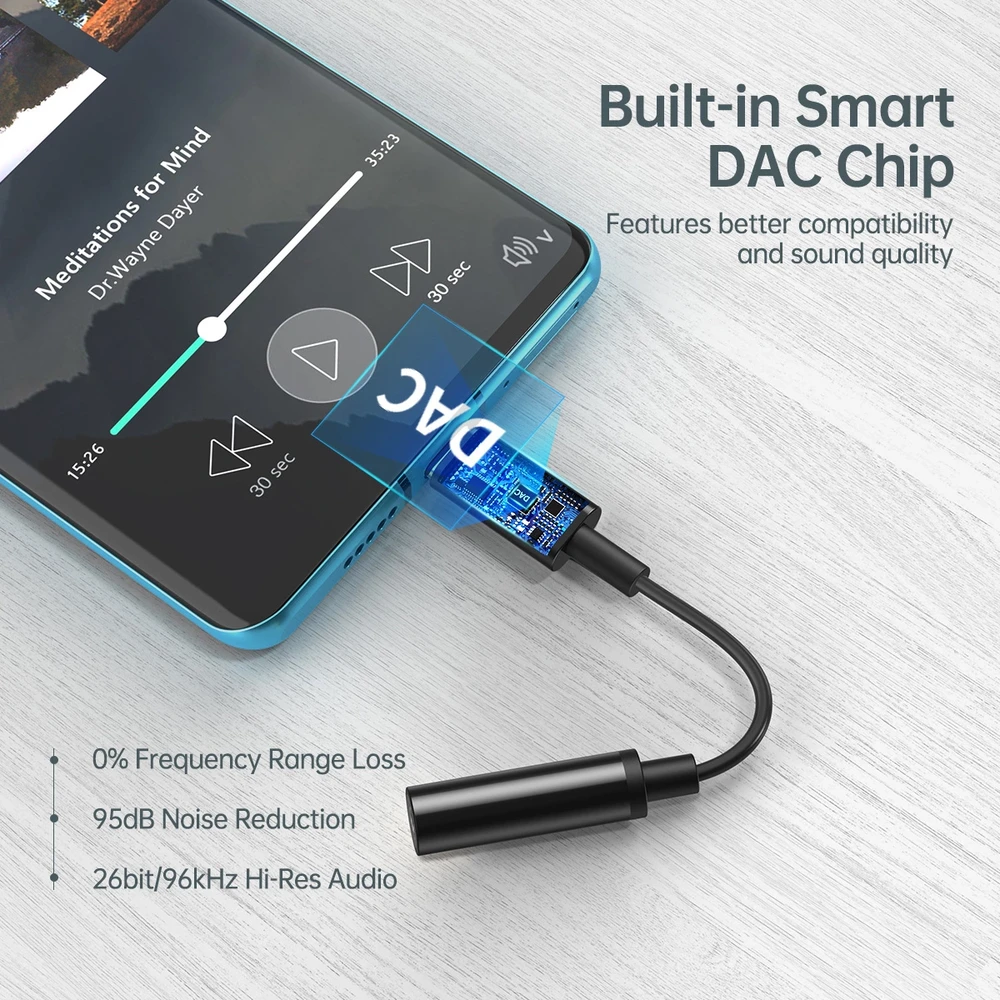 Adapteris CHOETECH USB Type-C (M) - ausinių jungtis 3.5mm (F)