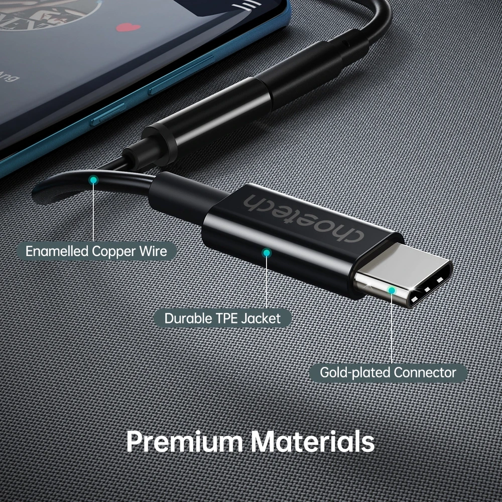Adapteris CHOETECH USB Type-C (M) - ausinių jungtis 3.5mm (F)