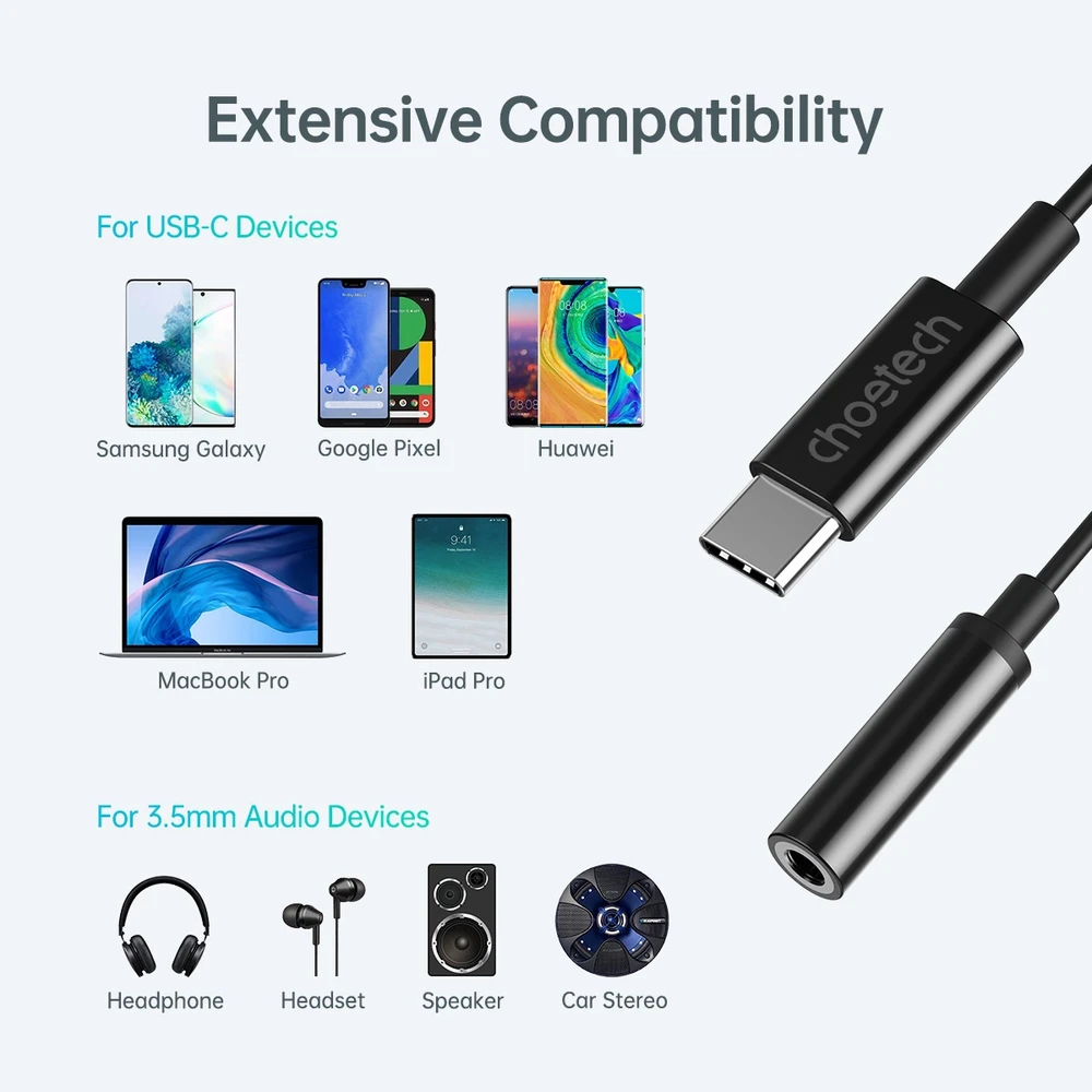 Adapteris CHOETECH USB Type-C (M) - ausinių jungtis 3.5mm (F)