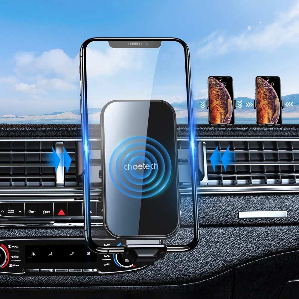 Automobilinis laikiklis-įkroviklis Choetech 15W Electric Car Wireless Charger With Magnetic Head T201-F juodas
