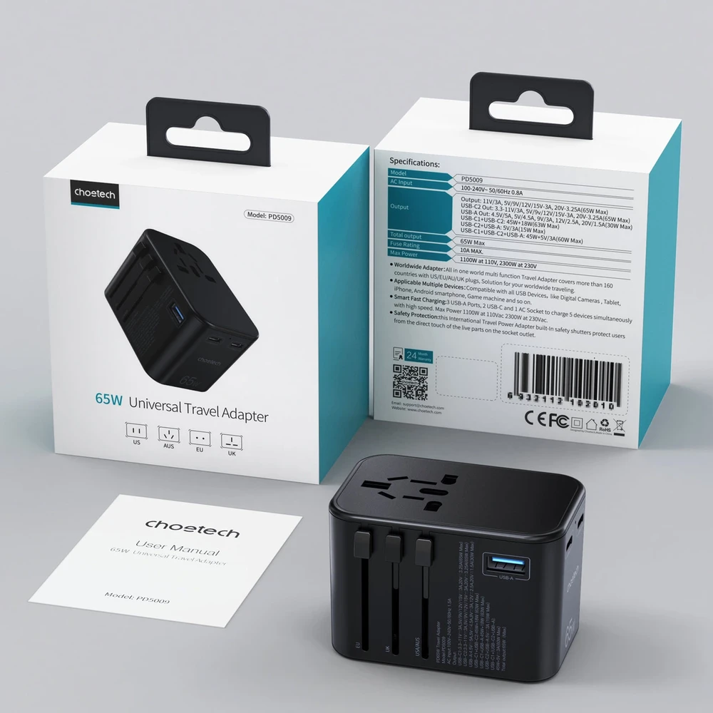 Choetech PD5009 65W adapteris su instrukcija