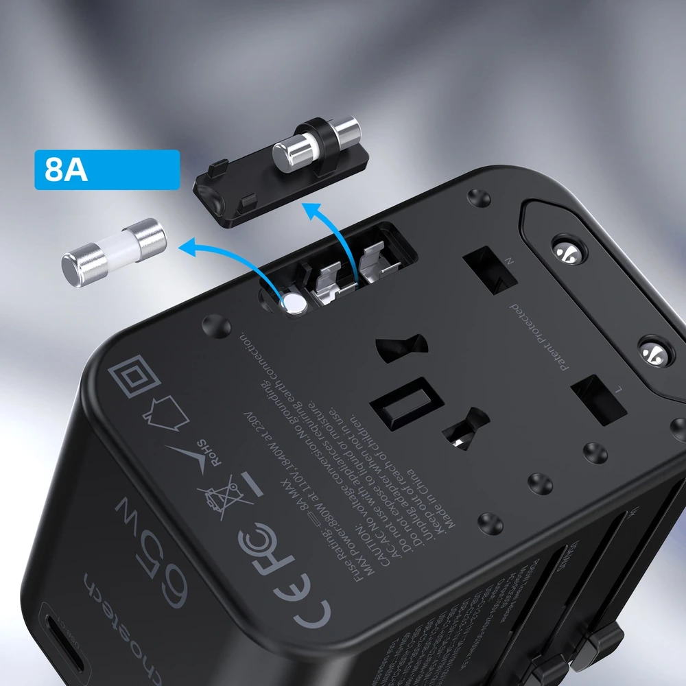 Universalus kelioninis įkroviklis Choetech PD5009 65W 2xUSB-C/USB-A juodas