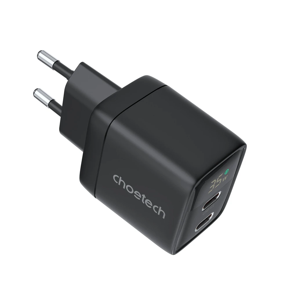 Sieninis įkroviklis GAN3 USB-C+C PD35W Choetech PD6051 (juodas)